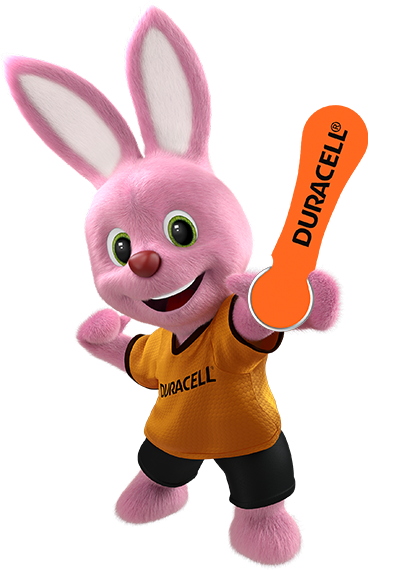 Bunny introducing Duracell hearing aids batteries size 13